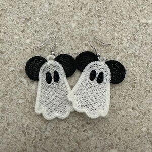 Embroidered light weight Mr. Ghost FSL Earrings with those cute black ears.